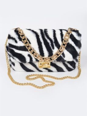 Faux Zebra Fur Shoulder Bag